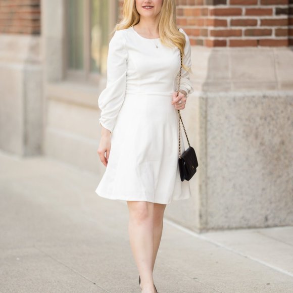 Lark & Ro Dresses & Skirts - Lark & Ro Ivory Gathered 3/4 Sleeve Dress